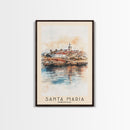 Santa Maria, Portugal Watercolor Beach Print, Vacation Gift, Portugal Wall Art, Framed Canvas Print, Framed Beach Painting