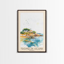 Tromelin Island, France Watercolor Beach Print, Vacation Gift, France Wall Art, Framed Canvas Print, Framed Beach Painting