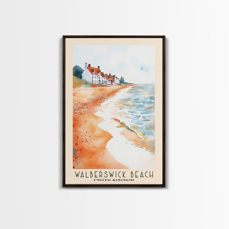 Walberswick Beach, United Kingdom Watercolor Beach Print, Vacation Gift, United Kingdom Wall Art, Framed Canvas Print, Framed Beach Painting