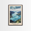 Whale Bay, New Zealand Watercolor Print, Vacation Gift, New Zealand Wall Art, Beach Painting, Beach Decor, Large Wall Art, Wood Frame Art