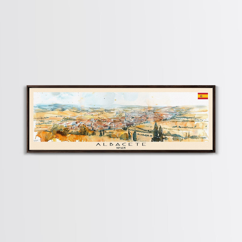 Albacete Spain Travel Print Wall Art, Panoramic City Art, Travel Art, Wall Decor, Vacation Gift, Framed Canvas Print Or Metal Art