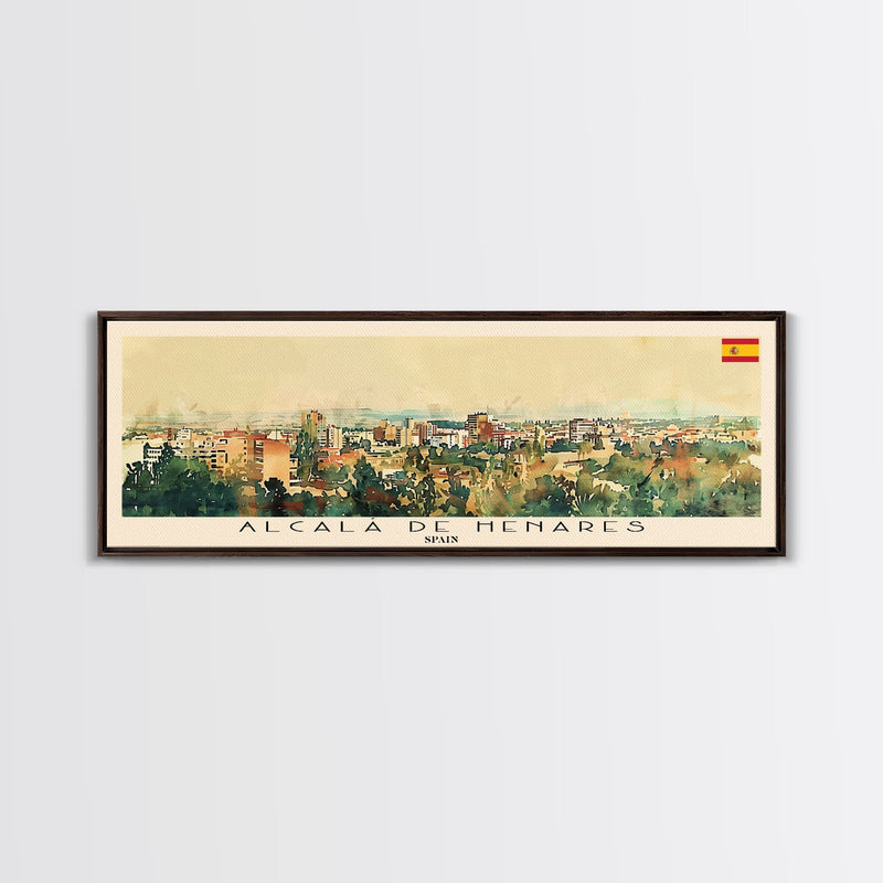 AlcalÄ¯ Spain Travel Art, City Art, Framed Canvas Print or Metal Wall Art, Europe Travel Poster, Panoramic Wall Art, Extra Wide Wall Art