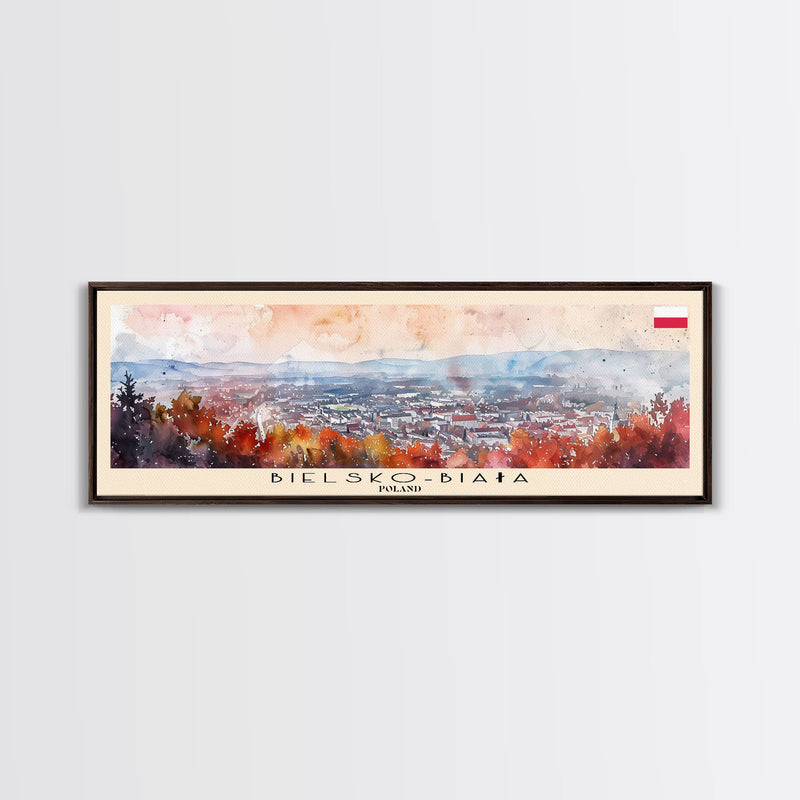 Bielsko Biala Poland Travel Art, City Art, Framed Canvas Print or Metal Wall Art, Europe Travel Poster, Panoramic Wall Art, Extra Wide Wall Art