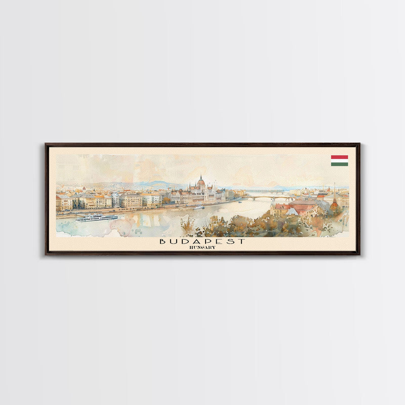 Budapest Hungary Travel Art, City Art, Framed Canvas Print or Metal Wall Art, Europe Travel Poster, Panoramic Wall Art, Extra Wide Wall Art