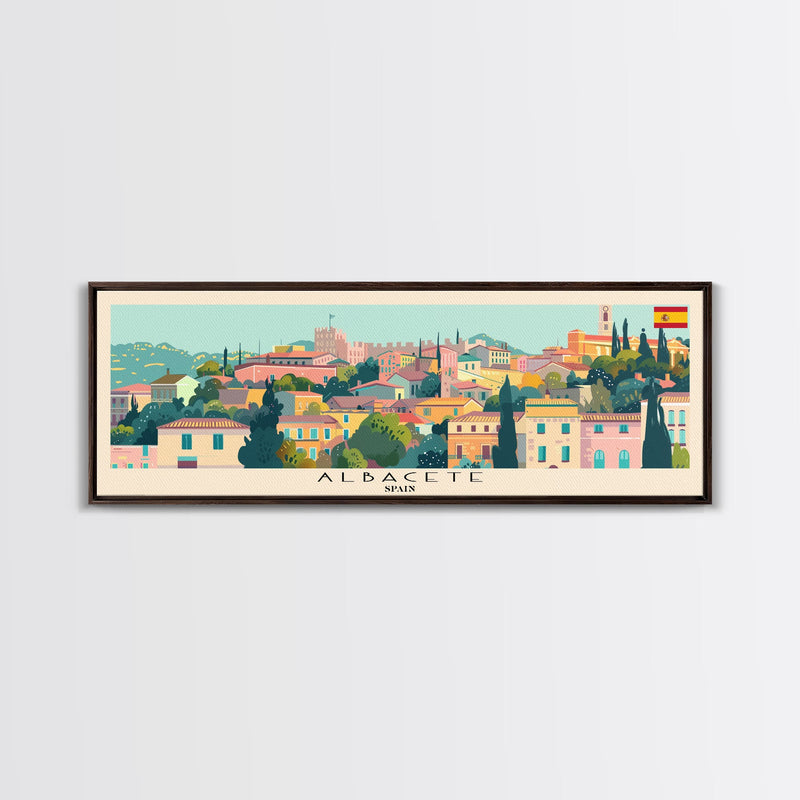 Albacete Spain Travel Print Wall Art, Panoramic City Art, Travel Art, Wall Decor, Vacation Gift, Framed Canvas Print Or Metal Art