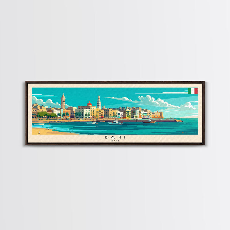 Bari Italy Travel Art, City Art, Framed Canvas Print or Metal Wall Art, Europe Travel Poster, Panoramic Wall Art, Extra Wide Wall Art