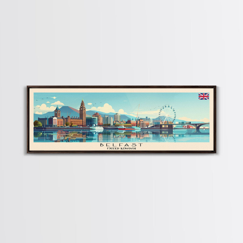 Belfast United Kingdom Travel Print Wall Art, Panoramic City Art, Travel Art, Wall Decor, Vacation Gift, Framed Canvas Print Or Metal Art