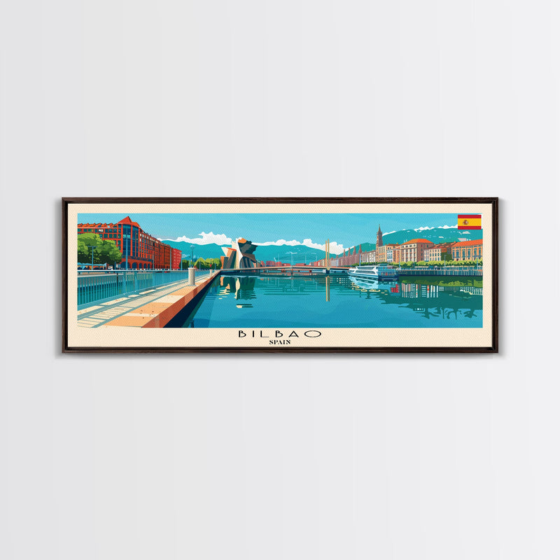 Bilbao Spain Wall Art, Panoramic Travel Poster, Panoramic Framed Canvas Print, City Wall Art, Wall Hanging Home Decor, Travel Art