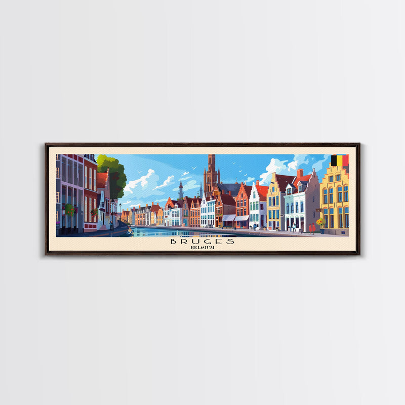 Bruges Belgium Travel Art, City Art, Framed Canvas Print or Metal Wall Art, Europe Travel Poster, Panoramic Wall Art, Extra Wide Wall Art