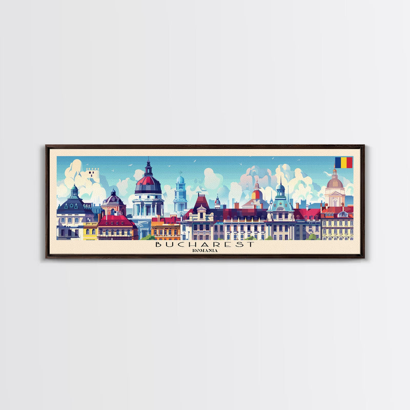 Bucharest Romania Wall Art, Panoramic Travel Poster, Panoramic Framed Canvas Print, City Wall Art, Wall Hanging Home Decor, Travel Art