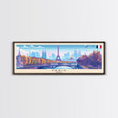 Paris France Panoramic Travel Poster, Framed Canvas Print or Metal Wall Art, Travel Art, Home Decor, Panoramic Painting, Midcentury Art