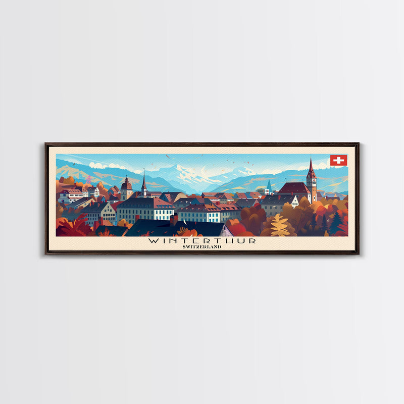 Winterthur Switzerland Travel Art, City Art, Framed Canvas Print or Metal Wall Art, Europe Travel Poster, Panoramic Wall Art, Extra Wide Wall Art