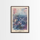 Belgrade Serbia Travel Poster Framed Canvas Print, Wall Art, Living Room Art, Watercolor Painting, Original Art, Vacation Gift