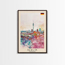 Berlin Germany Travel Poster Framed Canvas Print, Modern Art, Home Decor, Wall Art, Minimalist Travel Print, Cityscape Art