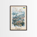 Dnipro Ukraine Urban Landscape Framed Canvas Print, Watercolor Travel Poster, Eastern European Wall Art, Elegant Home Decor, Retro Cityscape Art, Living Room Accent