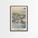 Murmansk Russia Travel Poster Framed Canvas Print, Coastal Cityscape, Watercolor Painting, Wall Art, Home Decoration, Travel Print, Unique Gift