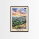 Nalchik Russia Travel Poster Framed Canvas Print, Sunset Watercolor Painting, Scenic Art, Vacation Wall Art, Living Room Decor, Unique Art