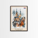 Nijmegen Netherlands Framed Canvas Print, Urban Travel Poster, Watercolor Painting, Architectural Wall Art, Home Decor, Unique Art