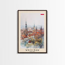 Wrocław Poland Travel Poster Framed Canvas Print, Watercolor Painting, Urban Wall Art, Home Decor, Polish Cityscape, Special Gift