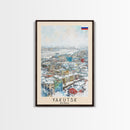 Yakutsk Russia Travel Poster Framed Canvas Print, Watercolor Painting, Scenic Wall Art, Home Decor, Russian Landscape, Unique Gift