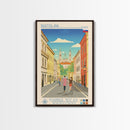 Bratislava Slovakia Travel Poster Framed Canvas Print, Midcentury Modern Art, Pop Art Wall Decor, Home Decor, Vacation Gift, Living Room Art