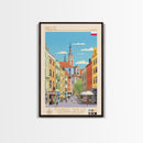 Kielce Poland Travel Poster Framed Canvas Print, Midcentury Modern Art, Pop Art Wall Decor, Scenic Wall Art, Bedroom Decoration
