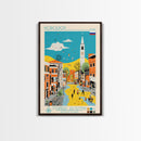 Korolyov Russia Travel Poster Framed Canvas Print, Midcentury Modern Art, Pop Art Wall Decor, Scenic Bedroom Art, Office Decoration