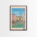 Linz Austria Travel Poster Framed Canvas Print, Wall Decor, Midcentury Modern Art, Pop Art, Scenic Art for Bedroom and Living Room