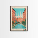 Milan Italy Travel Poster Framed Canvas Print, Midcentury Modern Art, Pop Art Wall Decor, Scenic Bedroom Art, Office Decoration