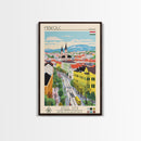 Miskolc Hungary Travel Poster Framed Canvas Print, Midcentury Modern Art, Pop Art Wall Decor, Scenic Living Room Art, Bedroom Decor