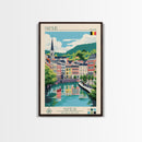 Namur Belgium Travel Poster Framed Canvas Print, Midcentury Modern Art, Pop Art Wall Decor, Scenic Wall Art, Living Room Decoration, Office Gift