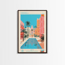 Sabadell Spain Travel Poster Framed Canvas Print, Midcentury Modern Art, Pop Art Wall Decor, Home Decor, Vacation Gift, Office Art