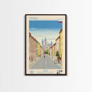 Trnava Slovakia Travel Poster Framed Canvas Print, Midcentury Modern Art, Pop Art Wall Decor, Living Room Art, Scenic Wall Art