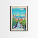 Villeurbanne France Travel Poster Framed Canvas Print, Midcentury Modern Art, Pop Art Wall Decor, Living Room Art, Vacation Gift