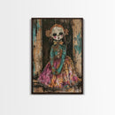 Halloween Pirate Skeleton with Pizza, Framed Canvas Print, Wall Art, Spooky Decor, Pirate Theme, Halloween Decoration, Living Room Art