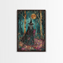 Halloween Wizard in Forest, Framed Canvas Print, Wall Art, Home Decor, Spooky Artwork, Magic Decor, Halloween Decor Painting, Holiday Decor