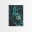 Haunted Graveyard Framed Canvas Print, Halloween Wall Art, Spooky Cemetery, Midnight Shadows, Haunted Forest, Ghostly Vibes, Gothic Decor