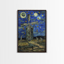 Haunted Railway Station with Pumpkins Framed Canvas Print, Wall Art, Spooky Home Decor, Halloween Train Station Art, Eerie Painting
