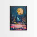 Spooky Moonlit Forest Framed Canvas Print, Halloween Wall Art, Haunted Landscape, Home Decor, Above Sofa Art, Gothic Artwork, Living Room