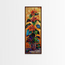 Oversized Spanish Style Poinsettia Canvas Painting Framed and Printed, Botanical Wall Art, Textured Canvas Painting, Vertical Framed Art