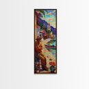 Vertical Spanish Coastal Landscape Canvas Painting Printed and Framed, Textured Oil Painting, Mexican Inspired Ocean Wall Art, Modern Art