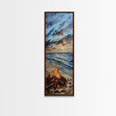 Coastal Watercolor Inspired Canvas Art Printed and Framed, Ocean Wave Beach Wall Art Print, Vertical Wall Art, Framed Bedroom Wall Art