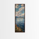 Ocean Landscape Acrylic Canvas Painting Framed, Modern Coastal Art, Vertical Framed Beach Art, Tall and Narrow Wall Art for Living Room
