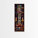 Dia De Los Muertos Sugar Skull Canvas Painting, Gothic Wall Art Print, Skinny Framed Canvas Art, Colorful Day of The Dead Poster Art