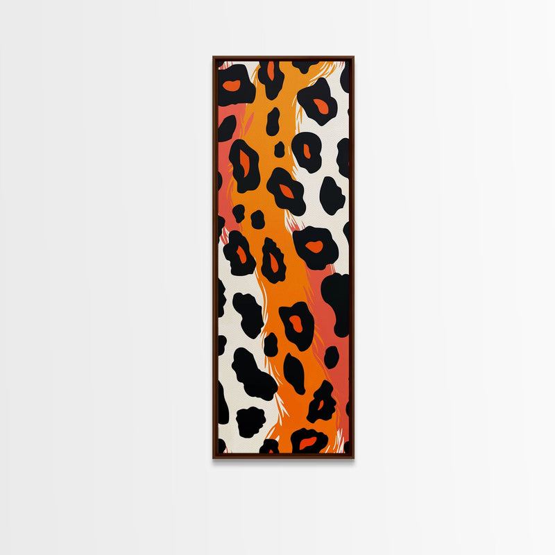 Bold Leopard Print in Orange and Black - Framed Canvas Print, Midcentury Modern Wall Art, Skinny Art, Tall Art, Living Room Decor