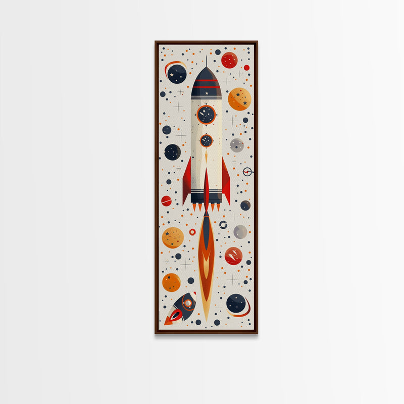 Art Deco Rocket Ship Atomic Age Wall Art, Retro MCM Inspired Framed Canvas Print, Mid-century Modern Nursery Decor