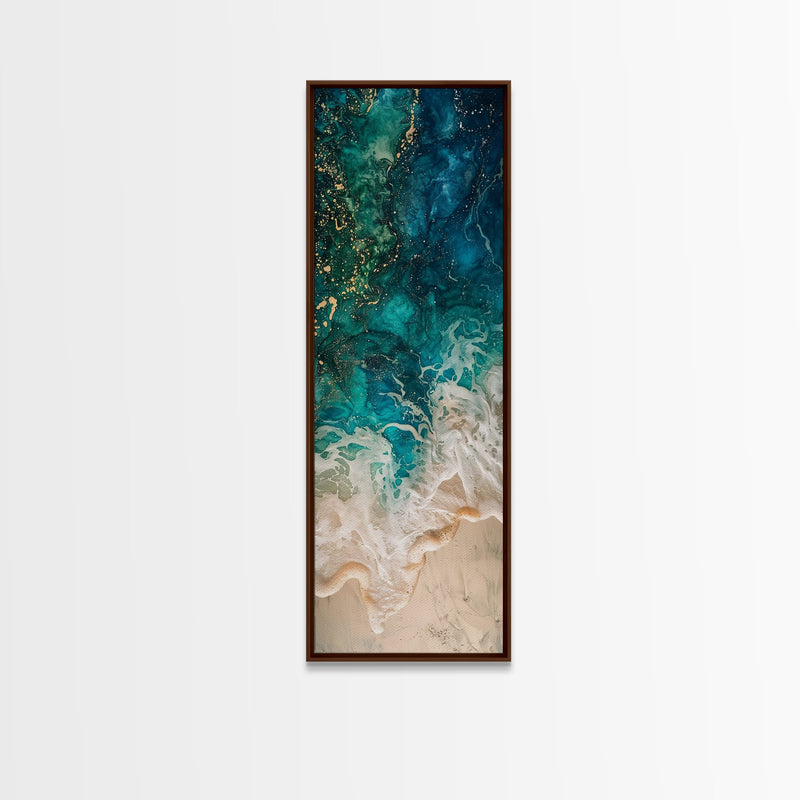 Abstract Ocean Waves Art - Framed Canvas Print, Farmhouse Art, Boho Art, Skinny Art, Tall Art, Living Room Decor, Coastal Wall Art for Home Decor