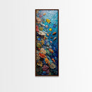 Vibrant Coral Reef Underwater Scene Featuring Diverse Tropical Fish on a Framed Canvas Print Skinny Art Piece