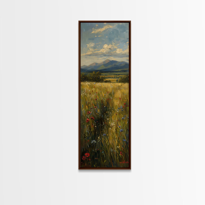 Wheat Fields At Sunset Framed Canvas Print - Beautiful Wall Art - Skinny Art - Tall Art - Statement Piece - Living Room Decor