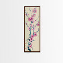 Plum Blossom Branch in Japanese Skinny Art with Delicate Pink Flowers – Framed Canvas Print